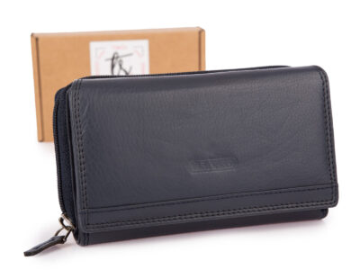 Duży portfel damski z miękkiej skóry naturalnej RFID granatowy Franko - obrazek 1