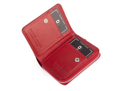 Mały czerwony portfel damski lakierowany z błyszczącym wzorem carbonowym RFID Gregorio - obrazek 3