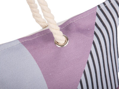 Duża torba na plażę piknik z fioletowym wzorem z uchwytami ze sznura Bellugio - obrazek 2