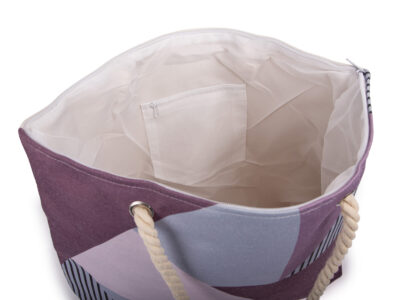 Duża torba na plażę piknik z fioletowym wzorem z uchwytami ze sznura Bellugio - obrazek 5