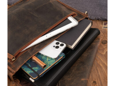 Duża skórzana torba męska z klapą brązowa vintage Paolo Peruzzi - obrazek 7