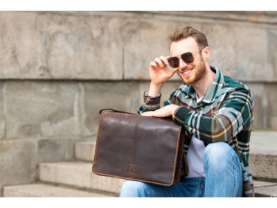 Duża skórzana torba męska z klapą brązowa vintage Paolo Peruzzi - obrazek 10