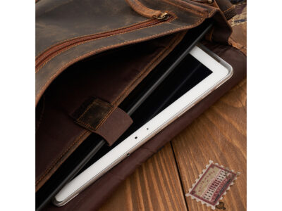 Duża skórzana torba męska z klapą brązowa vintage Paolo Peruzzi - obrazek 6