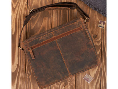 Duża skórzana torba męska z klapą brązowa vintage Paolo Peruzzi - obrazek 3
