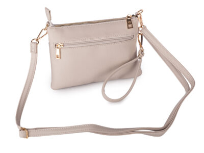 Mała bankietowa torebka damska na ramię w kolorze ecru ze złotymi okuciami - obrazek 3