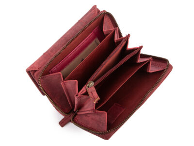 Duży portfel damski uszyty z surowej skóry naturalnej z ochroną RFID czerwony - obrazek 5