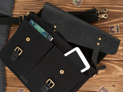 Duża, czarna teczka męska z canvasu i grubej skóry naturalnej Paolo Peruzzi - obrazek 4