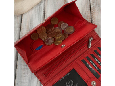 Duży lakierowany portfel damski skórzany croco czerwony Paolo Peruzzi - obrazek 5