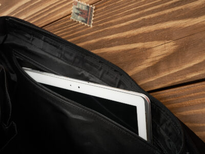 Duża, czarna teczka męska z canvasu i grubej skóry naturalnej Paolo Peruzzi - obrazek 8