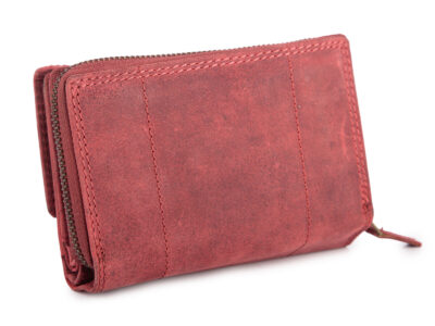 Duży portfel damski uszyty z surowej skóry naturalnej z ochroną RFID czerwony - obrazek 8