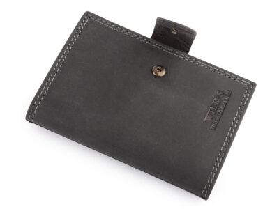 Skórzane, czarne etui na karty i dokumenty w stylu vintage zapinane na zatrzask - obrazek 3