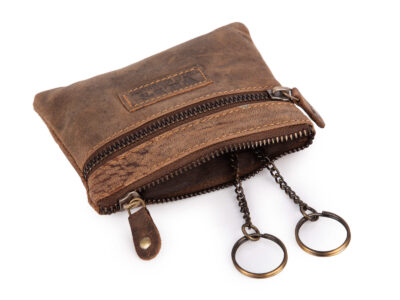 Etui na klucze ze skóry naturalnej na zamek brązowe vintage - obrazek 2