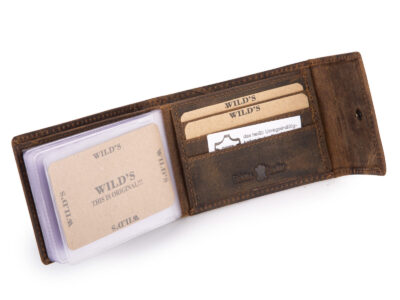 Pionowe brązowe skórzane etui na karty płatnicze, dokumenty i banknoty w stylu vintage - obrazek 2