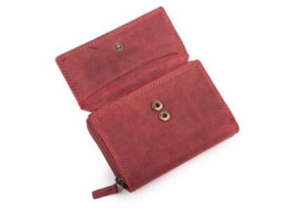 Duży portfel damski uszyty z surowej skóry naturalnej z ochroną RFID czerwony - obrazek 7