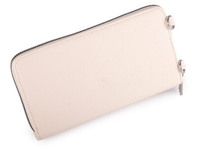 Duży, jasnobeżowy, pionowy portfel damski z paskiem na ramię i małą saszetką - obrazek 3