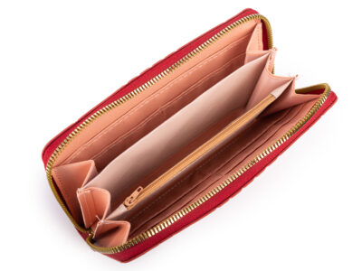 Czerwony, duży portfel damski kopertowy, zapinany dookoła na zamek błyskawiczny - obrazek 3