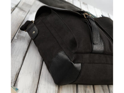 Torba męska do pracy A4 z canvasu i skóry wegańskiej czarna vintage Paolo Peruzzi - obrazek 6