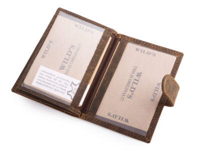 Skórzane, brązowe etui na karty i dokumenty w stylu vintage zapinane na zatrzask - obrazek 5