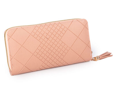 Pastelowo-różowy, duży portfel damski kopertowy, zapinany dookoła na zamek błyskawiczny - obrazek 2