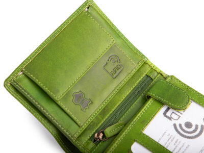 Pionowy portfel wykonany w 100% ze skóry naturalnej z RFID zielony Blue Burry - obrazek 3