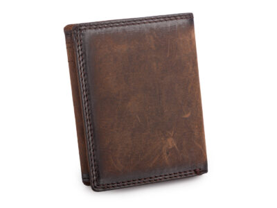 Pionowy, brązowy portfel męski z grubej skóry naturalnej vintage z lwem RFID - obrazek 3