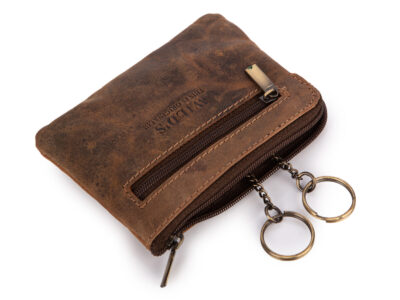 Ciemnobrązowe etui na klucze z grubej skóry naturalnej w stylu vintage - obrazek 2