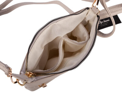 Mała bankietowa torebka damska na ramię w kolorze ecru ze złotymi okuciami - obrazek 5