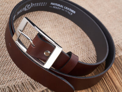 Pasek damski do spodni skórzany brązowa ze srebrną klamrą prostokątną 100 cm Paolo Peruzzi - obrazek 3