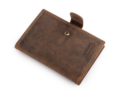 Skórzane, brązowe etui na karty i dokumenty w stylu vintage zapinane na zatrzask - obrazek 6