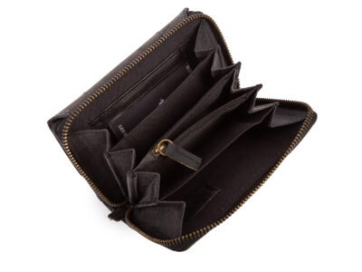 Duży portfel damski uszyty z surowej skóry naturalnej z ochroną RFID czarny - obrazek 6