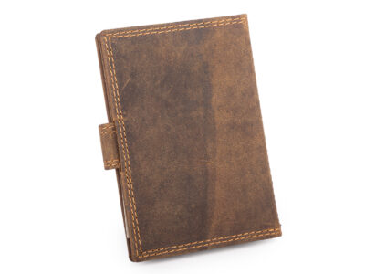 Skórzane, brązowe etui na karty i dokumenty w stylu vintage zapinane na zatrzask - obrazek 7