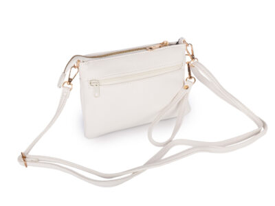 Mała bankietowa torebka damska na ramię w kolorze białym ze złotymi okuciami - obrazek 3