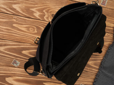 Duża, czarna teczka męska z canvasu i grubej skóry naturalnej Paolo Peruzzi - obrazek 5