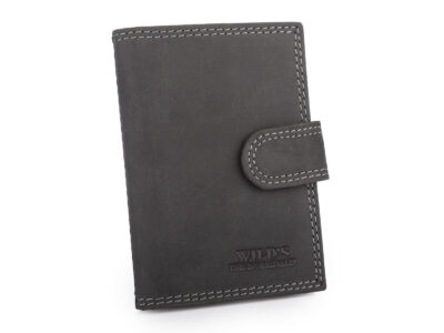 Skórzane, czarne etui na karty i dokumenty w stylu vintage zapinane na zatrzask