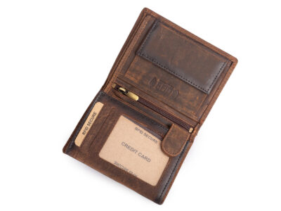 Pionowy, brązowy portfel męski z grubej skóry naturalnej vintage z lwem RFID - obrazek 5