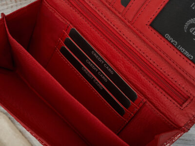 Duży lakierowany portfel damski skórzany croco czerwony Paolo Peruzzi - obrazek 7