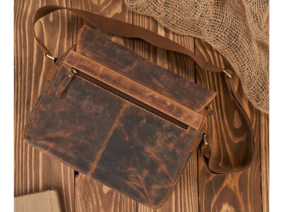 Torba męska uszyta ze skóry naturalnej A4 brązowa vintage Paolo Peruzzi - obrazek 3