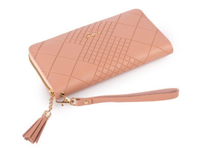 Pastelowo-różowy, duży portfel damski kopertowy, zapinany dookoła na zamek błyskawiczny - obrazek 4