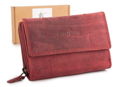Duży portfel damski uszyty z surowej skóry naturalnej z ochroną RFID czerwony - obrazek 1