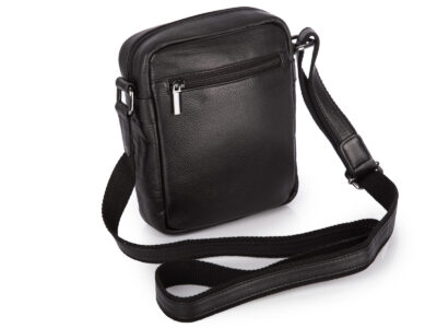 Saszetka męska na ramię ze skóry naturalnej, czarna Bellugio - obrazek 2