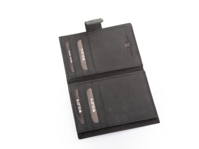 Skórzane, czarne etui na karty i dokumenty w stylu vintage zapinane na zatrzask - obrazek 5