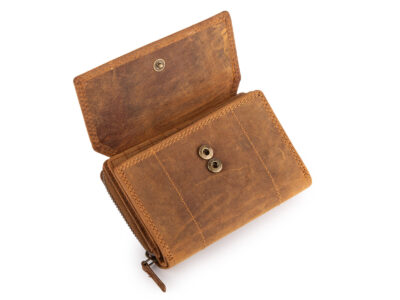 Duży portfel damski uszyty z surowej skóry naturalnej z ochroną RFID brązowy - obrazek 7