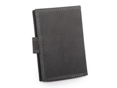 Skórzane, czarne etui na karty i dokumenty w stylu vintage zapinane na zatrzask - obrazek 7