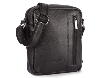 Saszetka męska na ramię ze skóry naturalnej, czarna Bellugio