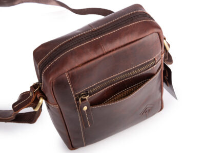 Brązowa torba męska na ramię na co dzień uszyta ze skóry naturalnej - obrazek 3