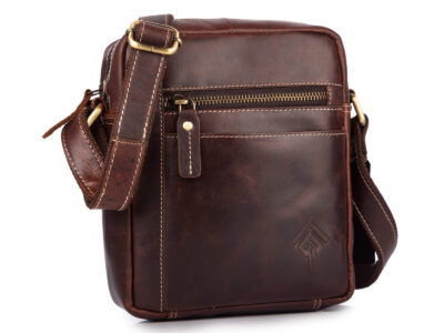 Brązowa torba męska na ramię na co dzień uszyta ze skóry naturalnej - obrazek 1