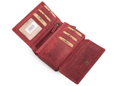 Duży portfel damski uszyty z surowej skóry naturalnej z ochroną RFID czerwony - obrazek 2