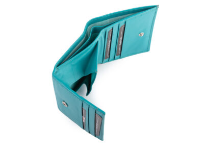 Mały skórzany turkusowy portfel damski do małej torebki J Jones - obrazek 2