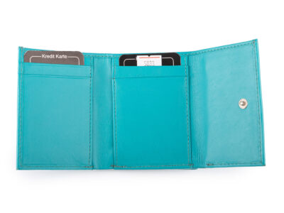 Mały, skórzany portfel damski w kolorze turkusowym J Jones - obrazek 4