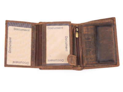 Pionowy, brązowy portfel męski z grubej skóry naturalnej vintage z lwem RFID - obrazek 7